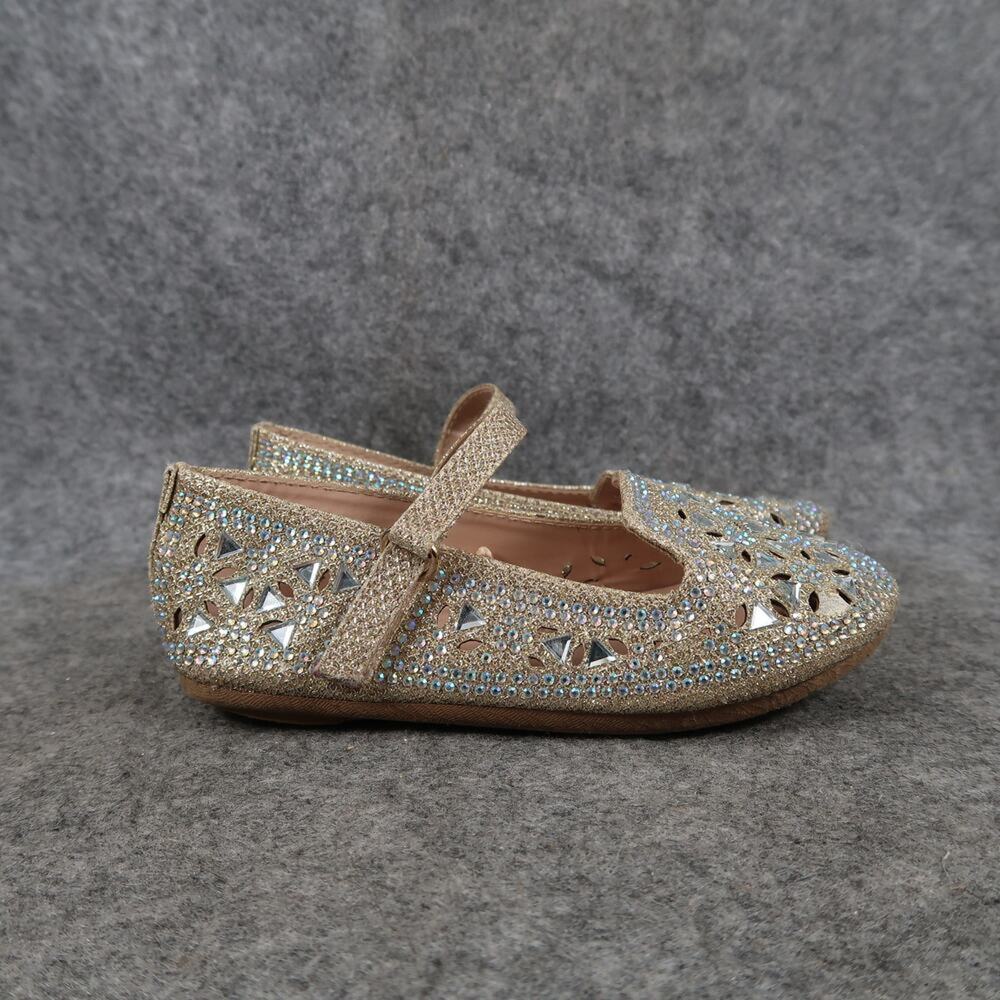 Link Shoes Kids Toddler 7 Mary Jane Flats Adjustable Strap Rhinestone Sparkly